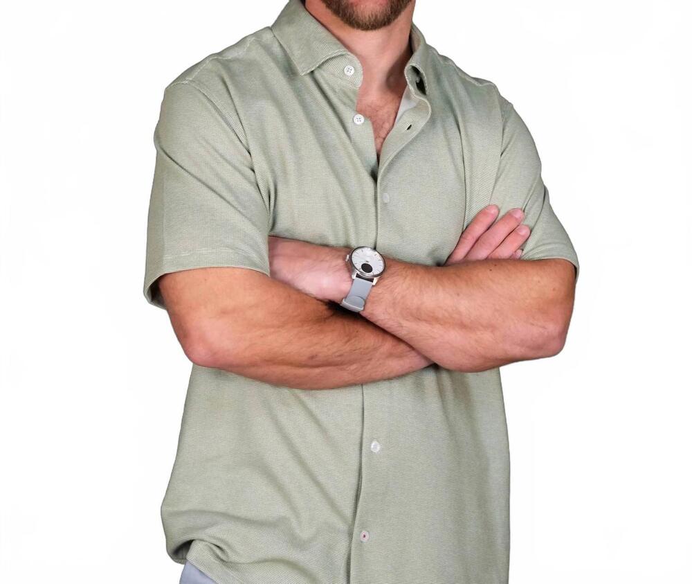 NEW STONE ROSE men's technical pique button down shirt in olive